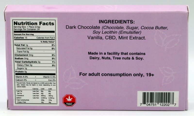 Mary+Wanda CBD Dark Mint Chocolate Bar (500mg CBD) - Image 3