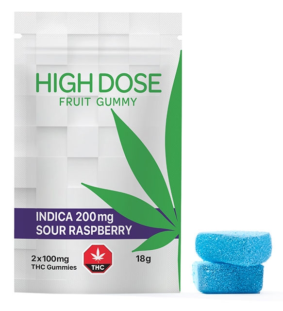 High Dose Fruit Gummy - Sour Raspberry - 200mg THC (Indica)