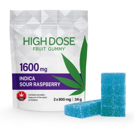 High Dose Extreme Strength Fruit Gummy - Sour Raspberry - 1600mg THC (Indica)